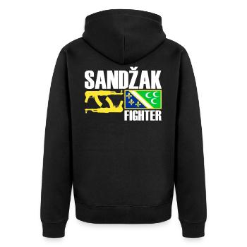 Sandzak Fighter, Sandzak Flag, Proud Sandzaklija - Unisex Premium Organic Zip Hoodie - black - Back - Nico (187cm)