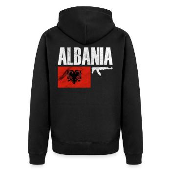 Albania Fighter, Proud Albania Flag, Albania - Unisex Premium Bio Zip Hoodie - Schwarz - Hinten - Nico (187cm)