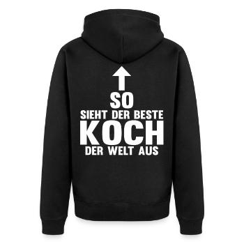 Lustig Koch Chefkoch Küchenchef Spruch Geschenk - Unisex Premium Bio Zip Hoodie - Schwarz - Hinten - Nico (187cm)