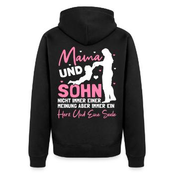 Lustig Mama und Sohn Partnerlook Spruch Geschenk - Unisex Premium Bio Zip Hoodie - Schwarz - Hinten - Nico (187cm)