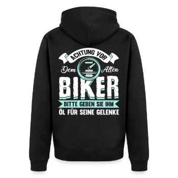 Lustig Motorrad Bike Opa Rente Geschenk Spruch - Unisex Premium Bio Zip Hoodie - Schwarz - Hinten - Nico (187cm)