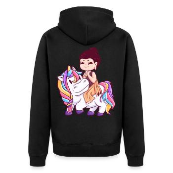 Buddha rides big colorful unicorn - Unisex Premium Organic Zip Hoodie - black - Back - Nico (187cm)