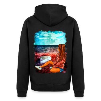 Strand Meer Mädchen Illustration | Yolo- Artwork - Unisex Premium Bio Zip Hoodie - Schwarz - Hinten - Nico (187cm)