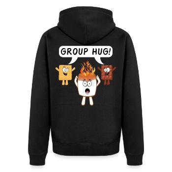 Nice Fire Camping Shirt For Campers "Group Hug" - Unisex Premium Organic Zip Hoodie - black - Back - Nico (187cm)