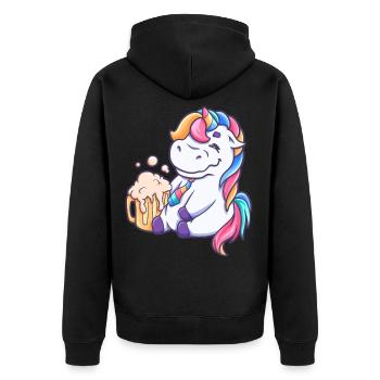 betrunkenes Einhorn trinkt Bier Unicorn - Unisex Premium Bio Zip Hoodie - Schwarz - Hinten - Nico (187cm)