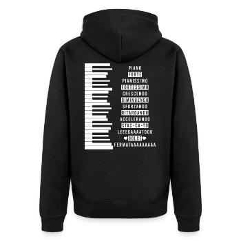 Ein perfektes Geschenk Shirt für Musiker "Piano" - Unisex Premium Bio Zip Hoodie - Schwarz - Hinten - Nico (187cm)