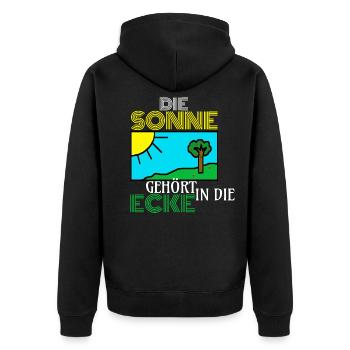 Die Sonne gehört in die Ecke Geschenk - Unisex Premium Bio Zip Hoodie - Schwarz - Hinten - Nico (187cm)