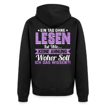 Lesen Buch Bücher Lustig Spruch Geschenk - Unisex Premium Bio Zip Hoodie - Schwarz - Hinten - Nico (187cm)