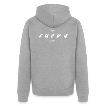 Given zero fucks - Unisex Premium Organic Zip Hoodie - heather grey - Back - Nico (187cm)