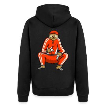 Russen Gopnik Slav Russenhocke - Unisex Premium Bio Zip Hoodie - Schwarz - Hinten - Nico (187cm)