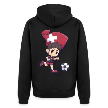 Fußball Schweiz Flagge Junge Kind Sport - Unisex Premium Bio Zip Hoodie - Schwarz - Hinten - Nico (187cm)