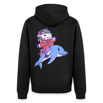 Hawaii Einhorn Delfin Urlaub Sommer - Unisex Premium Bio Zip Hoodie - Schwarz - Hinten - Nico (187cm)