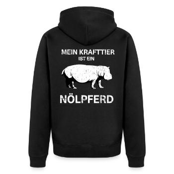 Krafttier Nölpferd Nörgel Design für Pessimist - Unisex Premium Bio Zip Hoodie - Schwarz - Hinten - Nico (187cm)