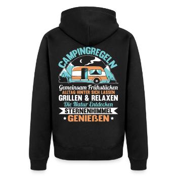 Lustig Wohnwagen Camper Regeln Spruch Geschenk - Unisex Premium Bio Zip Hoodie - Schwarz - Hinten - Nico (187cm)