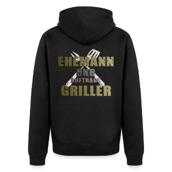 Grillshirt- Ehemann&Auftragsgriller Geschenk - Unisex Premium Bio Zip Hoodie - Schwarz - Hinten - Nico (187cm)