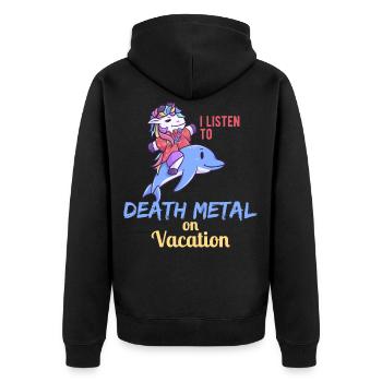 Death Metal Einhorn Urlaub Unicorn - Unisex Premium Bio Zip Hoodie - Schwarz - Hinten - Nico (187cm)