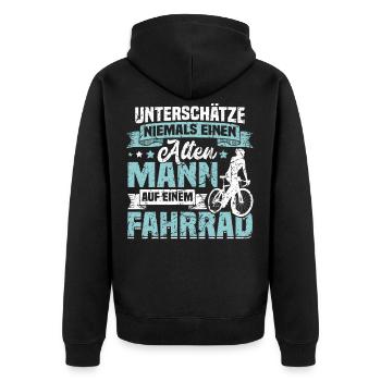 Fahrrad Mountainbike Alten Mann Opa Geschenk Geek - Unisex Premium Bio Zip Hoodie - Schwarz - Hinten - Nico (187cm)