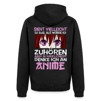 Anime Lustig Manga Geek Kawaii Süß Otaku Geschenk - Unisex Premium Bio Zip Hoodie - Schwarz - Hinten - Nico (187cm)