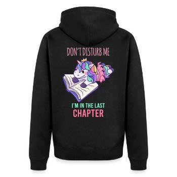 Einhorn One More Chapter Buch Geschenk - Unisex Premium Bio Zip Hoodie - Schwarz - Hinten - Nico (187cm)