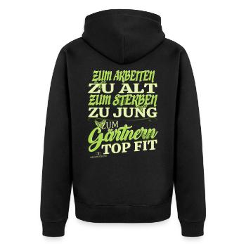 Gärtner Rentner - Unisex Premium Bio Zip Hoodie - Schwarz - Hinten - Nico (187cm)