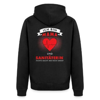 Sani Rettungsdienst Herz Mutter - Unisex Premium Bio Zip Hoodie - Schwarz - Hinten - Nico (187cm)