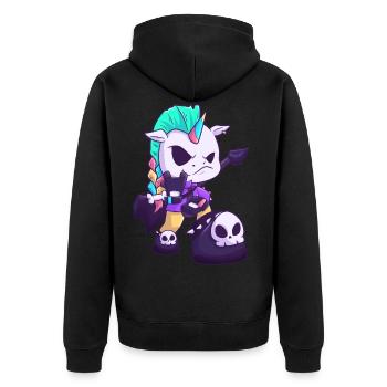 Einhorn Hardrock Metal Musik Geschenk - Unisex Premium Bio Zip Hoodie - Schwarz - Hinten - Nico (187cm)
