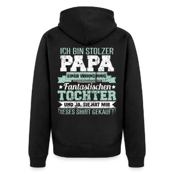 Lustiges Vater Papa Tochter Spruch Geek Geschenk - Unisex Premium Bio Zip Hoodie - Schwarz - Hinten - Nico (187cm)