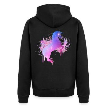 Rosa Pferd Farbfleck - Unisex Premium Bio Zip Hoodie - Schwarz - Hinten - Nico (187cm)