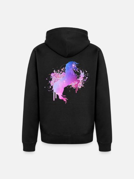Rosa Pferd Farbfleck - Unisex Premium Bio Zip Hoodie - Schwarz