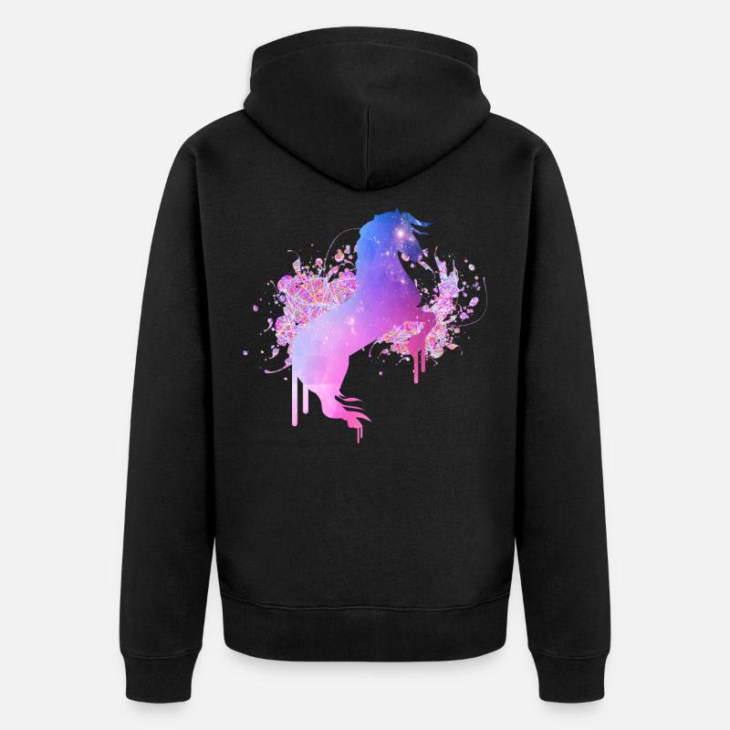 Rosa Pferd Farbfleck - Unisex Premium Bio Zip Hoodie - Schwarz