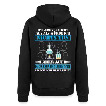 Lustig Chemie Labor Faul Faulheit Spruch Geschenk - Unisex Premium Bio Zip Hoodie - Schwarz - Hinten - Nico (187cm)