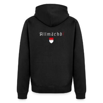 Fränkischer Dialekt Franken Wappen Franke Allmächd - Unisex Premium Bio Zip Hoodie - Schwarz - Hinten - Nico (187cm)