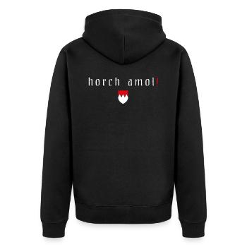 Fränkischer Dialekt Franken Wappen Horch Amol - Unisex Premium Bio Zip Hoodie - Schwarz - Hinten - Nico (187cm)