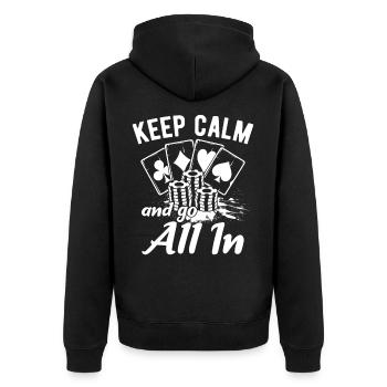 Ruhe bewahren und aufs Ganze gehen - Poker Design - Unisex Premium Bio Zip Hoodie - Schwarz - Hinten - Nico (187cm)