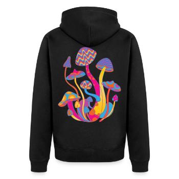 Magic Mushrooms shirt - Unisex Premium Organic Zip Hoodie - black - Back - Nico (187cm)