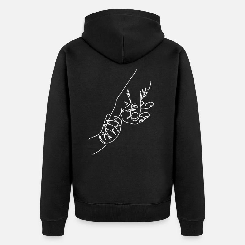 L’enfant tient ses parents avec le doigt en blanc - Veste à capuche bio Premium Unisexe - noir