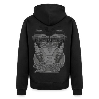 Garage GMC avec salon moteur V8 - Veste à capuche bio Premium Unisexe - noir - Dos - Nico (187cm)