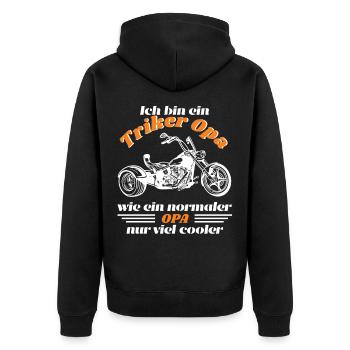 Triker Opa - Unisex Premium Bio Zip Hoodie - Schwarz - Hinten - Nico (187cm)