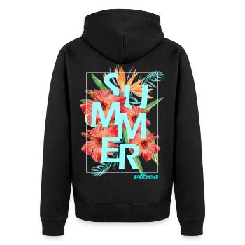 "SUMMER VIBES" design - hibiscus - Unisex Premium Bio Zip Hoodie - Schwarz - Hinten - Nico (187cm)