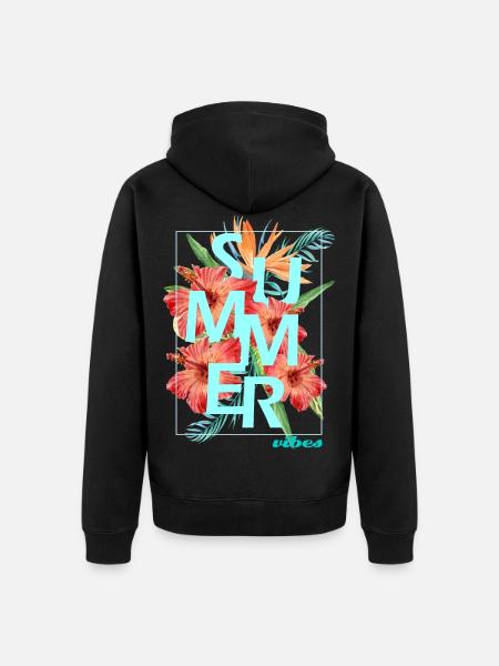 "SUMMER VIBES" design - hibiscus - Unisex Premium Organic Zip Hoodie - black