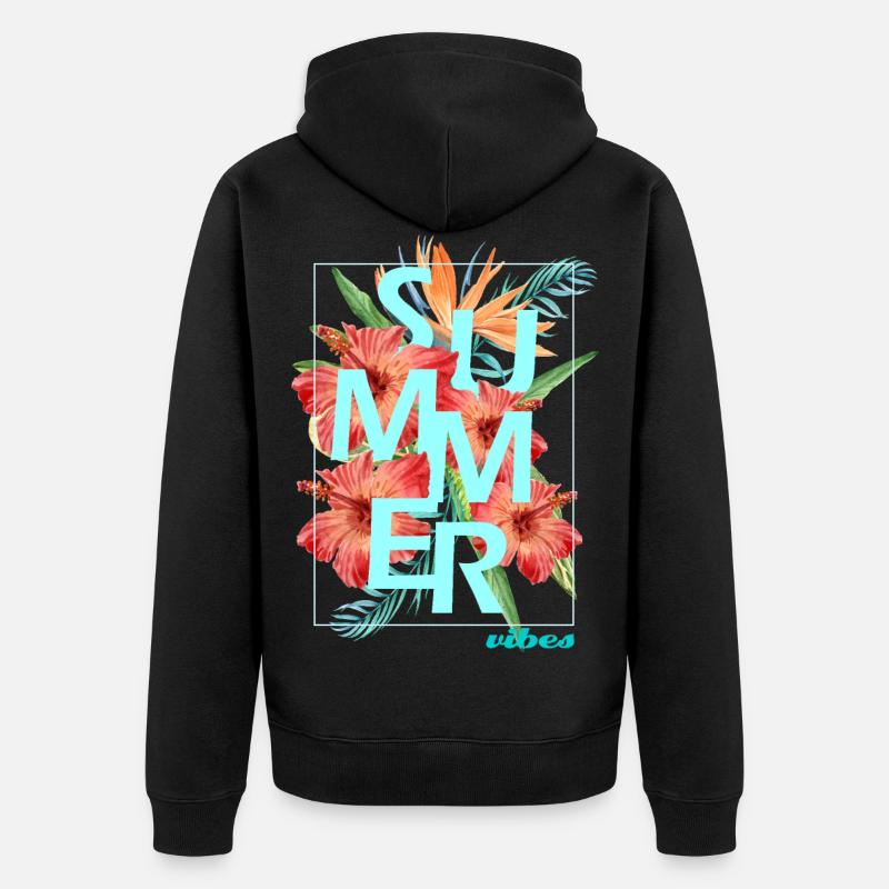 Design "SUMMER VIBES" - hibiscus - Veste à capuche bio Premium Unisexe - noir