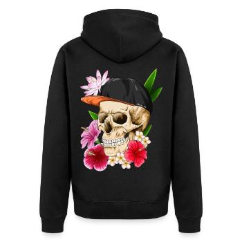 Crâne avec chapeau et fleurs - Veste à capuche bio Premium Unisexe - noir - Dos - Nico (187cm)