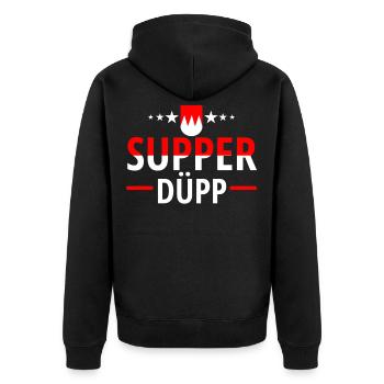 Supper Düpp Franconian sayings Franggn - Unisex Premium Organic Zip Hoodie - black - Back - Nico (187cm)