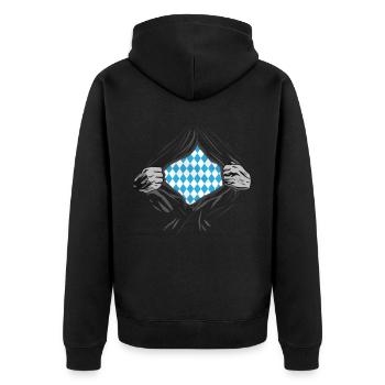 Bayern Wappen stolzer Bayer Blauweiß Bayern Karo - Unisex Premium Bio Zip Hoodie - Schwarz - Hinten - Nico (187cm)