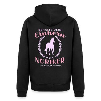 Noriker Pferd Reiten Pfederspruch Einhorn - Unisex Premium Bio Zip Hoodie - Schwarz - Hinten - Nico (187cm)