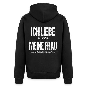 Handwerker Werkstatt Basteln ich liebe meine Frau - Unisex Premium Bio Zip Hoodie - Schwarz - Hinten - Nico (187cm)