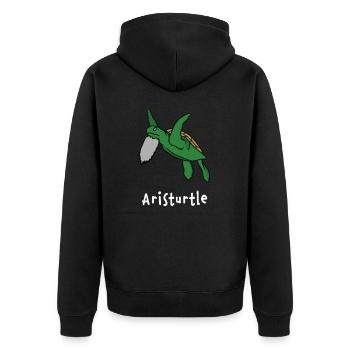 Philosoph Aristoteles Schildkröte Philosophie - Unisex Premium Bio Zip Hoodie - Schwarz - Hinten - Nico (187cm)