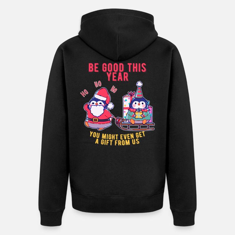 Pinguin bringt Weihnachtsgeschenke - Unisex Premium Bio Zip Hoodie - Schwarz