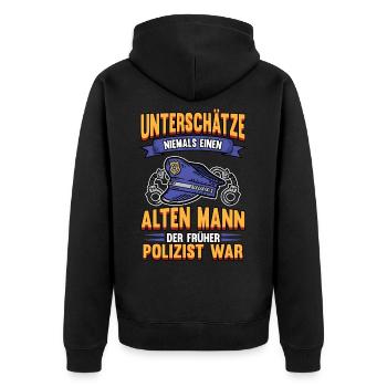 Lustig Polizei Cop Polizist Beruf Spruch Geschenk - Unisex Premium Bio Zip Hoodie - Schwarz - Hinten - Nico (187cm)