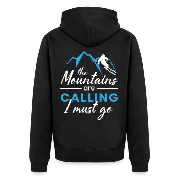 Lustig Ski Skier Berge Skifahren Geschenk - Unisex Premium Bio Zip Hoodie - Schwarz - Hinten - Nico (187cm)